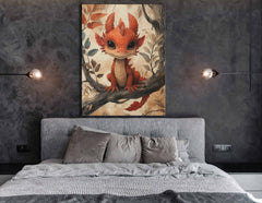 Playful Dragonling Among Fall Leaves - Canvas Print