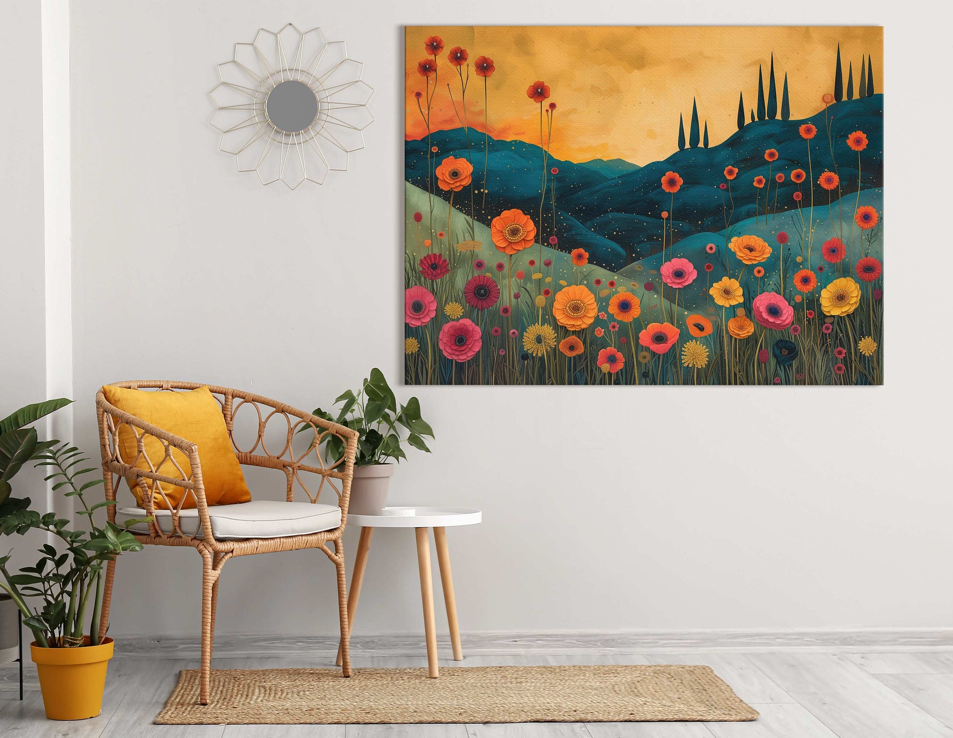 Sunset Wildflower Landscape Wall Hanging