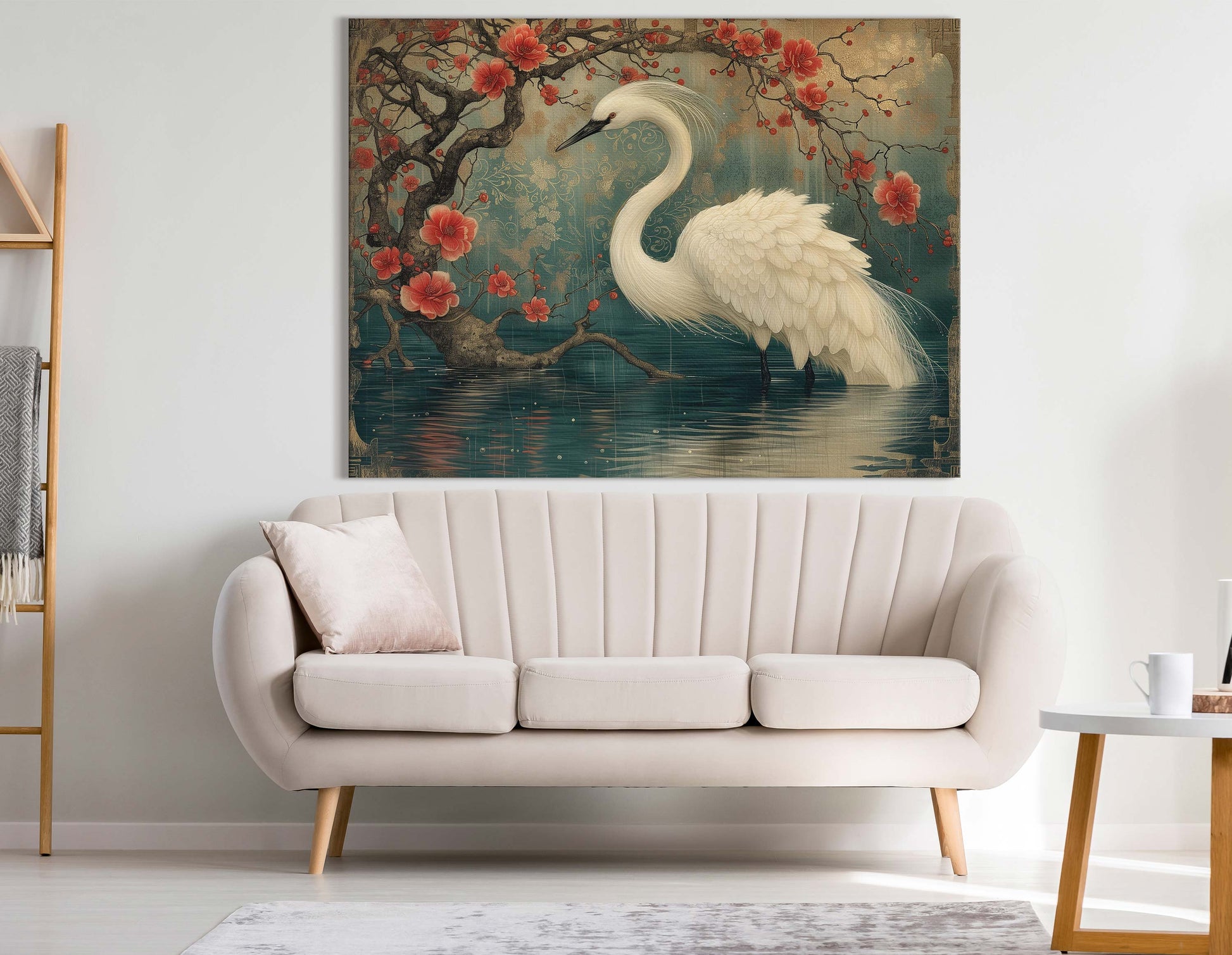 Serene Crane in Flowering Branch Print