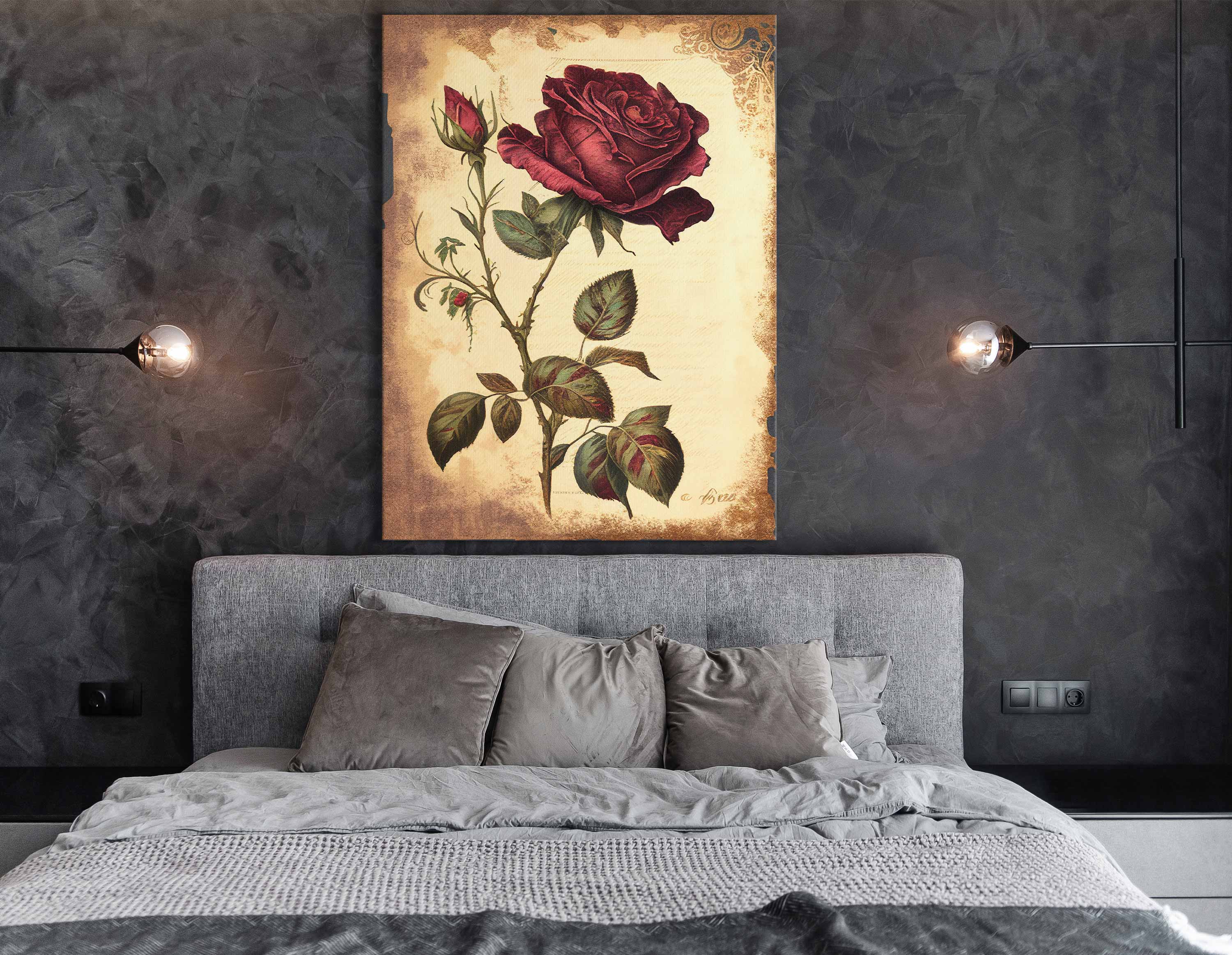 Traditional Rose with Ornate Design Art