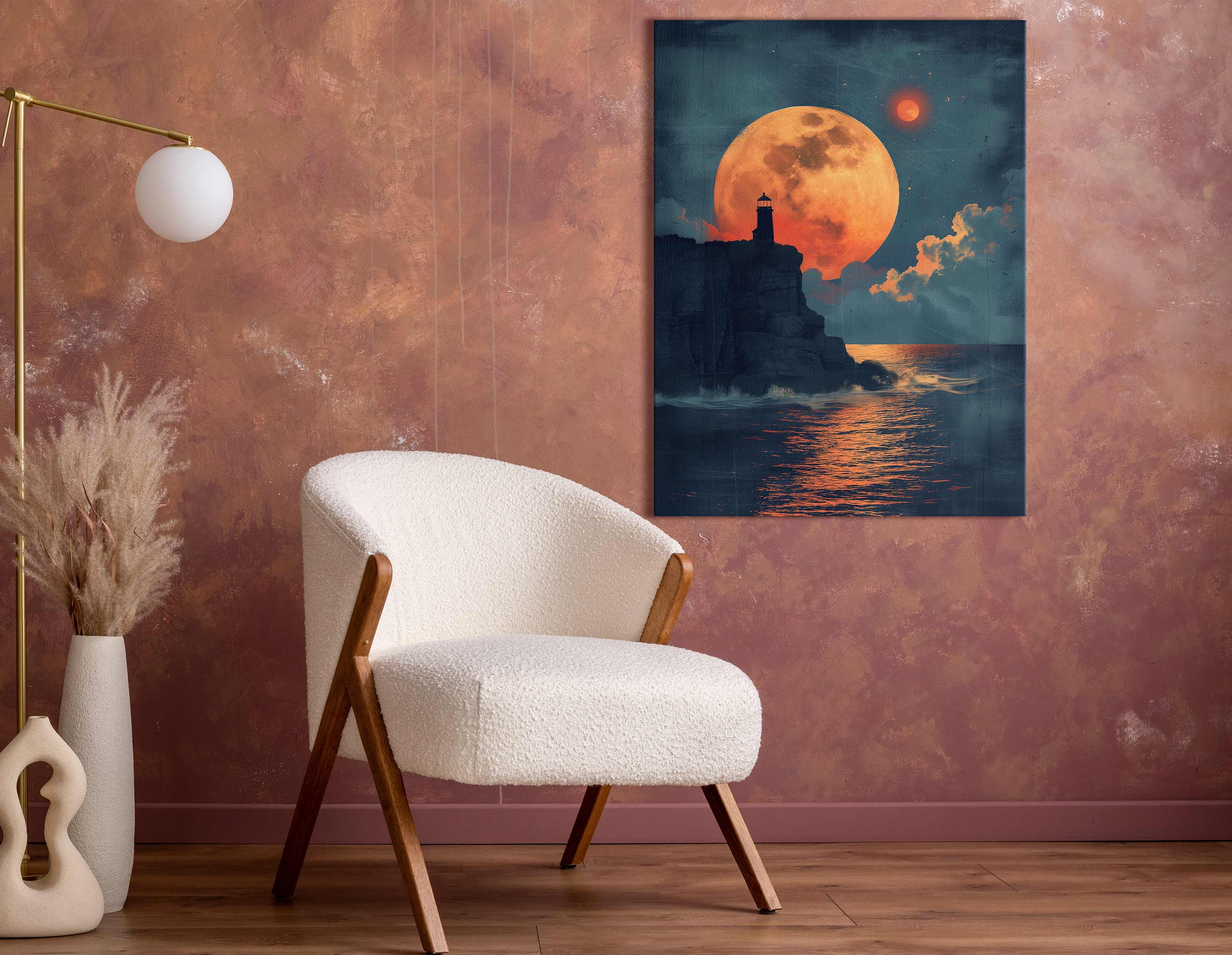    Moon Over Cliff Wall Print
