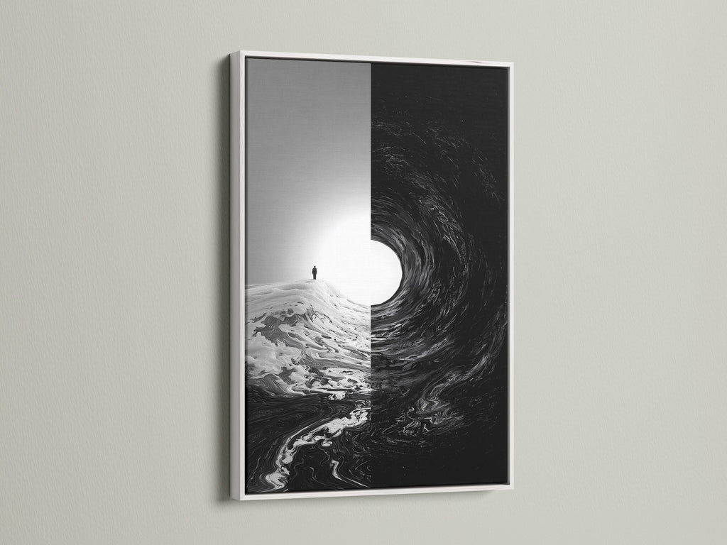 The artwork is encased in a sleek white frame. White frames offer a clean and modern aesthetic. They provide a neutral border that highlights the art itself. Discover the elegance of white frames for your artwork.