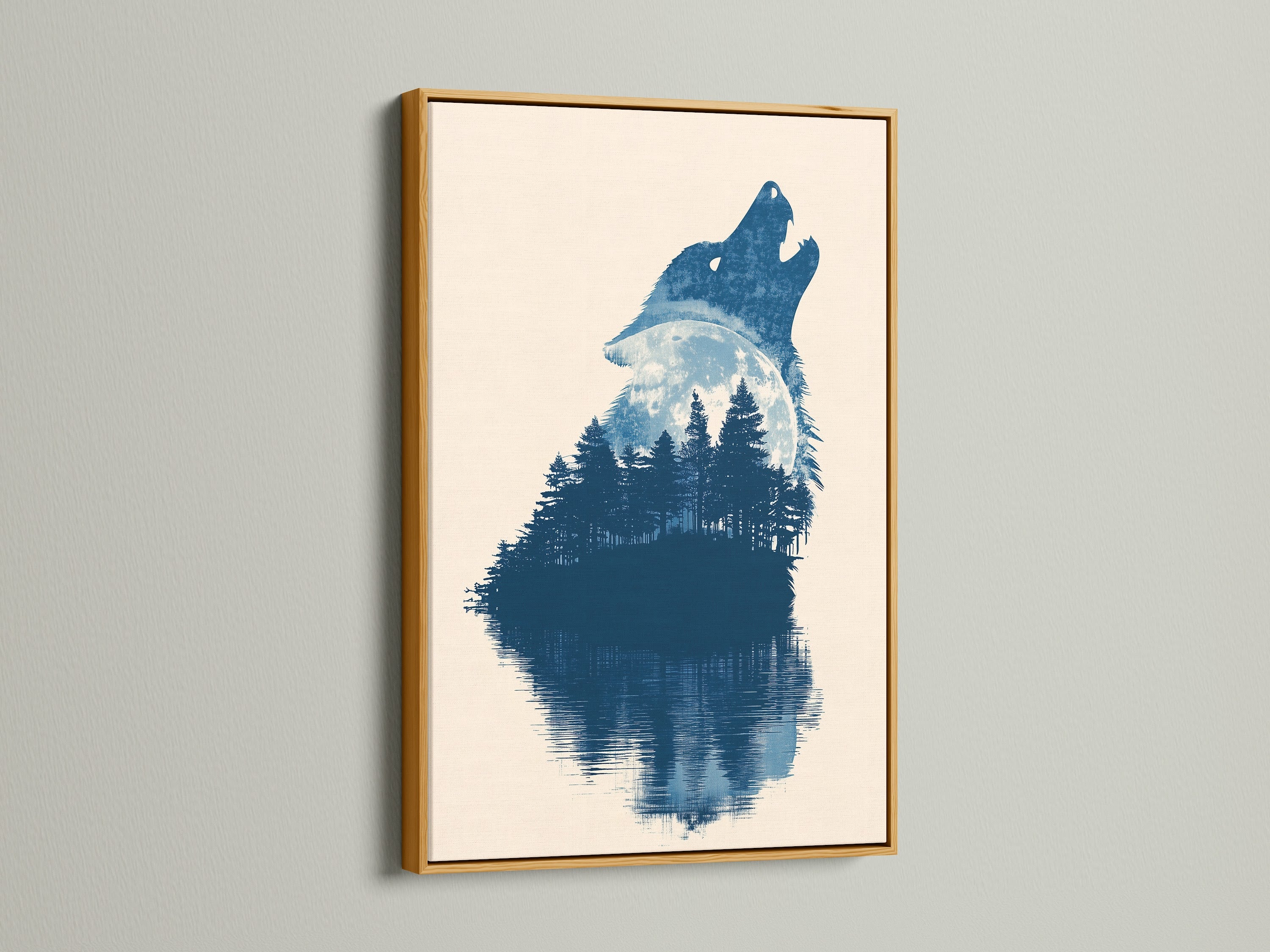 The wolf artwork is showcased in a luxurious gold frame. This frame adds a touch of opulence and glamour. The gold frame enhances the artwork's elegance. It makes it a standout piece. Perfect for adding a touch of luxury to your home. Elevate your space with this exquisite framed art. The gold frame brings warmth and richness to any room.