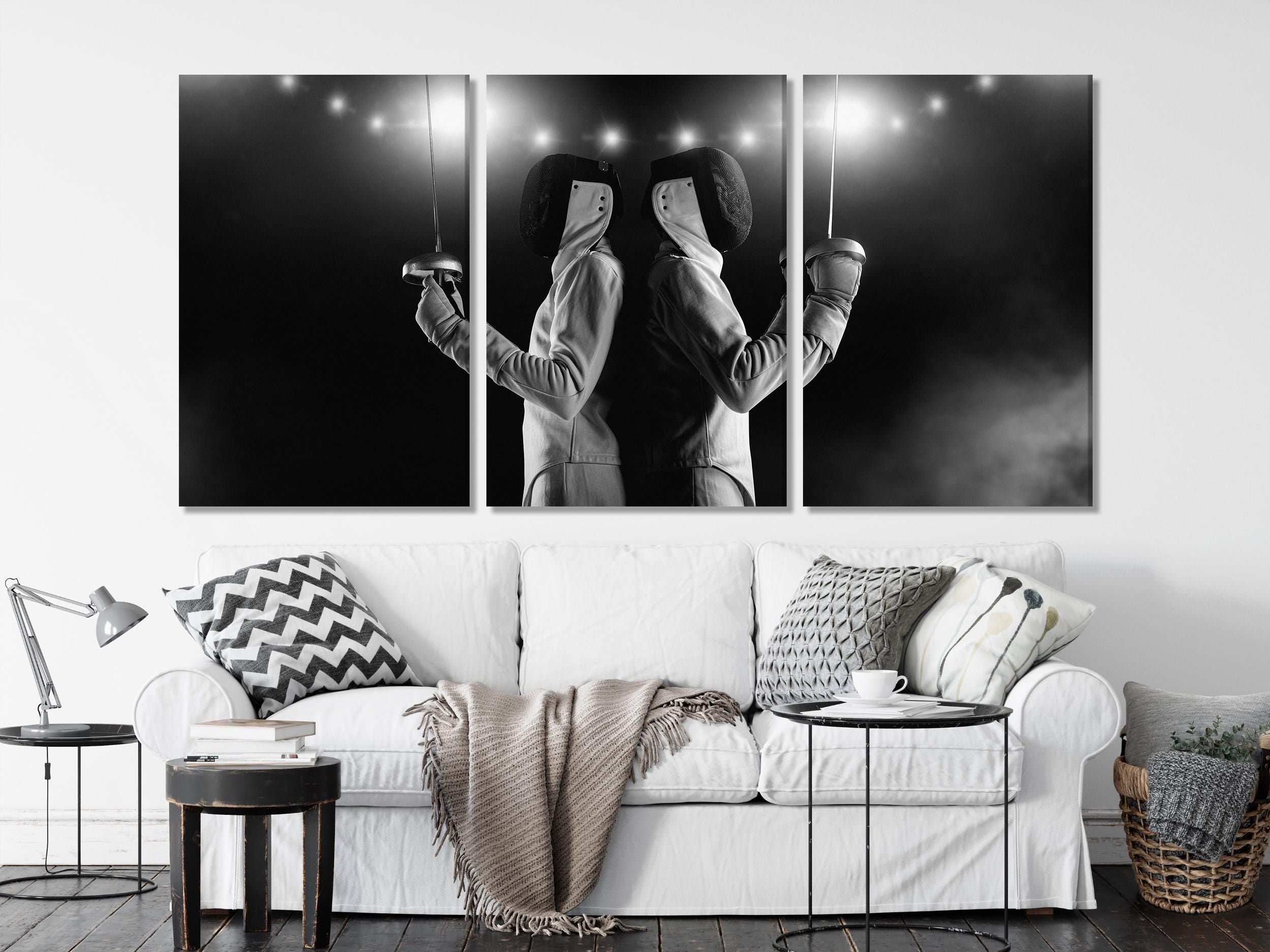 Fencing Canvas Print, Black and White Sports Art, Duel B&W Wall Decor, Fencing Athlete Artwork, Large Fencer Wall Decor, Art Print Gift Idea