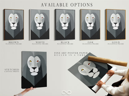 Available options are displayed: stretched canvas print fine art poster paper and floating frame. Choose the perfect option for your artwork. Discover various ways to display your art. Explore our range of framing and printing choices. Find the best fit for your style and needs.