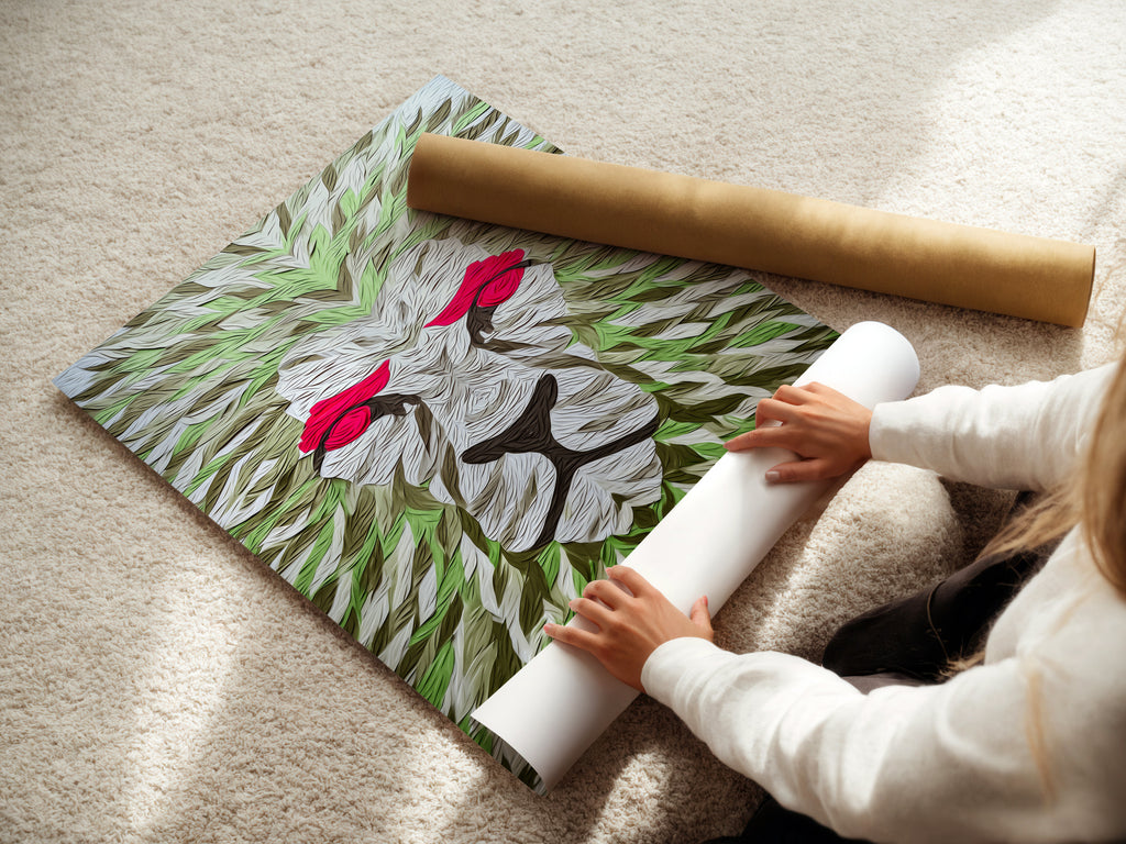 A woman is carefully rolling fine art poster paper. She is preparing the art for display. This shows the care in handling fine art. The poster paper is of high quality. The rolling process ensures no damage. This is how we preserve beautiful artwork for you.