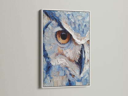 Blue Owl Painting - Original Oil Impasto Art, Bird Wall Decor, Wildlife Canvas, Nature Artwork, Animal Portrait, Home Decor Gift