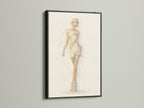 Ballet Dancer Art Print featuring a black frame on a white wall. This line drawing art is a modern touch to any space. It is a minimalist dance canvas print that elevates contemporary wall decor. Suitable for various settings including living rooms and offices.