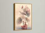 Botanical line art in a gold frame. This Scandinavian artwork features blush pink art. The neutral tones create subtle wall art. Ideal as living room wall art. This floral canvas print enhances bedroom wall decor. The flower artwork adds elegance to any space.