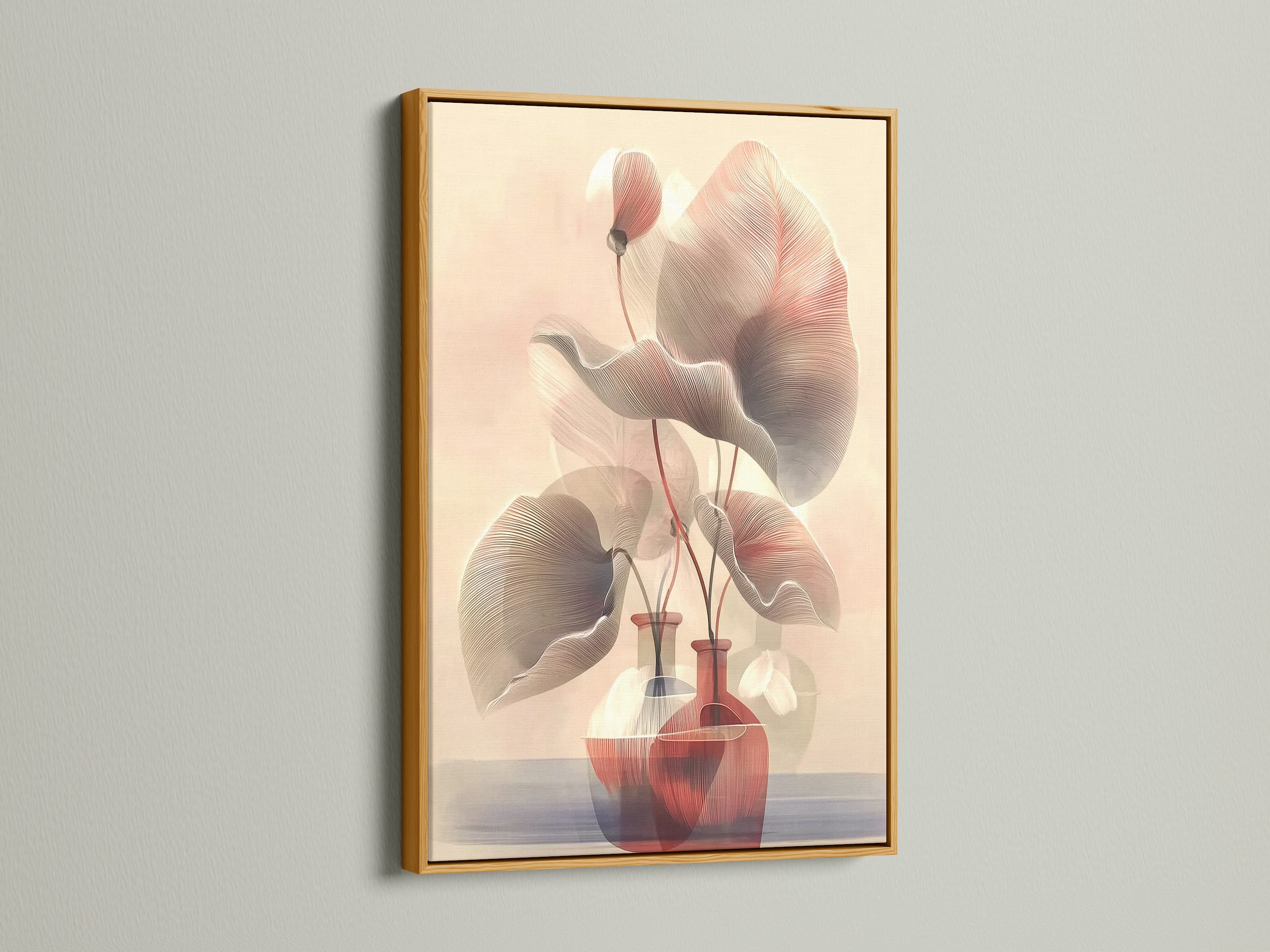 Botanical line art in a gold frame. This Scandinavian artwork features blush pink art. The neutral tones create subtle wall art. Ideal as living room wall art. This floral canvas print enhances bedroom wall decor. The flower artwork adds elegance to any space.