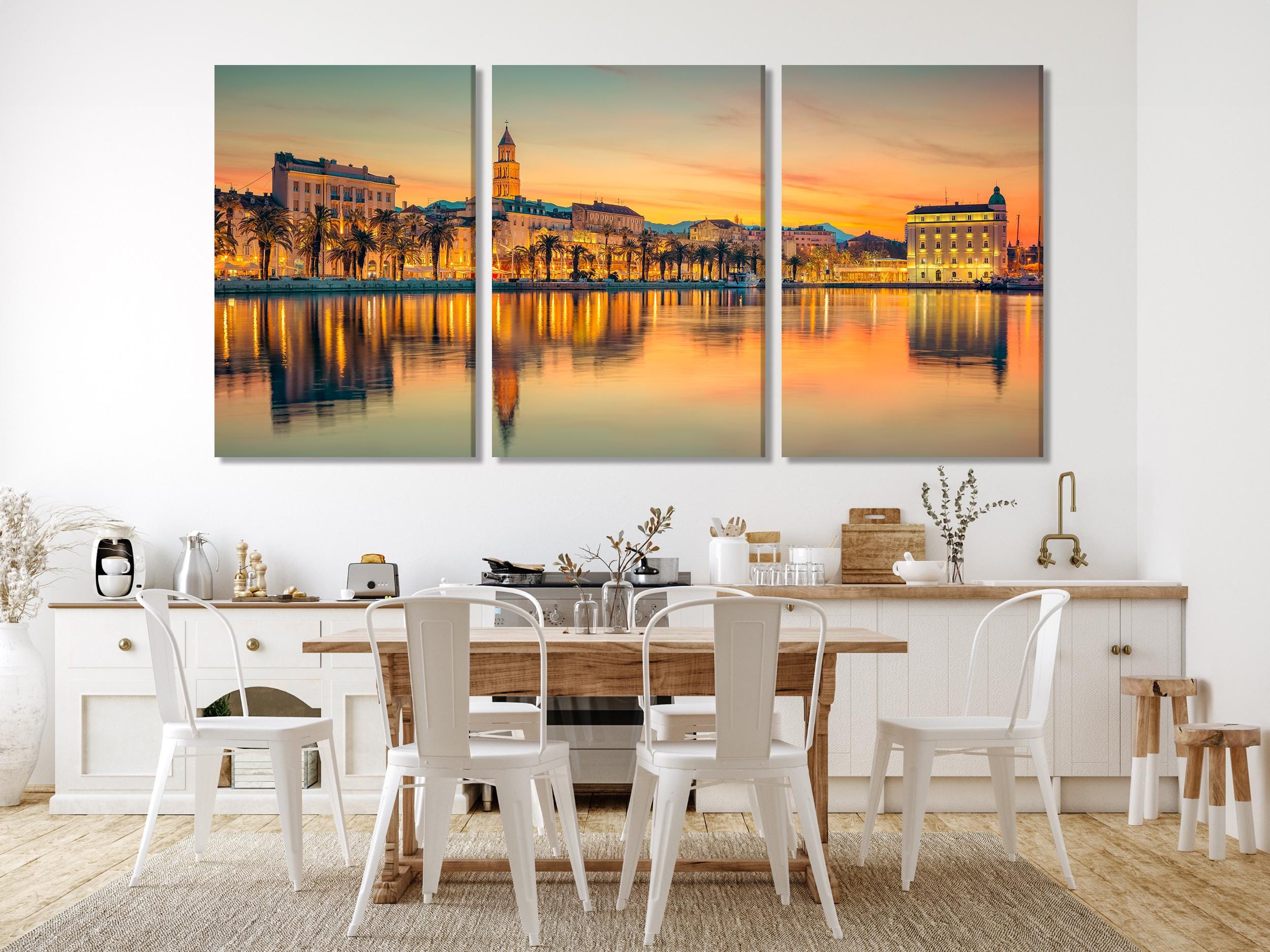 Split Croatia Cityscape Wall Art, Sunset Canvas Print, Coastal City Decor, Modern 5 Panel Artwork, Mediterranean Landscape Canvas Art Print