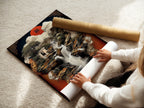 A woman is carefully rolling a fine art poster paper. This Asian Zen Garden Wall Art is ready to frame. The oriental style artwork provides serene scenery. Ideal for meditation decor and spiritual spaces. Experience calming art.