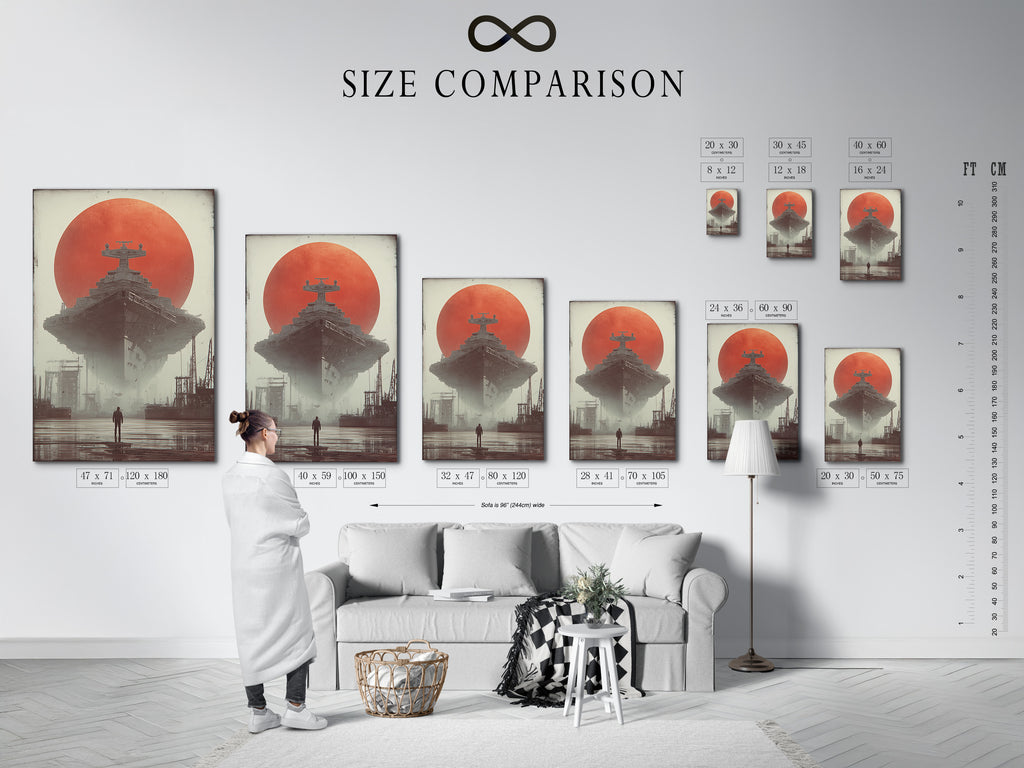 Compare sizes with our easy-to-use chart. This chart helps you visualize the perfect size for your space. The size comparison chart in an interior setting assists in art selection. Find the ideal dimensions for your art print or canvas. Plan your art decor confidently.