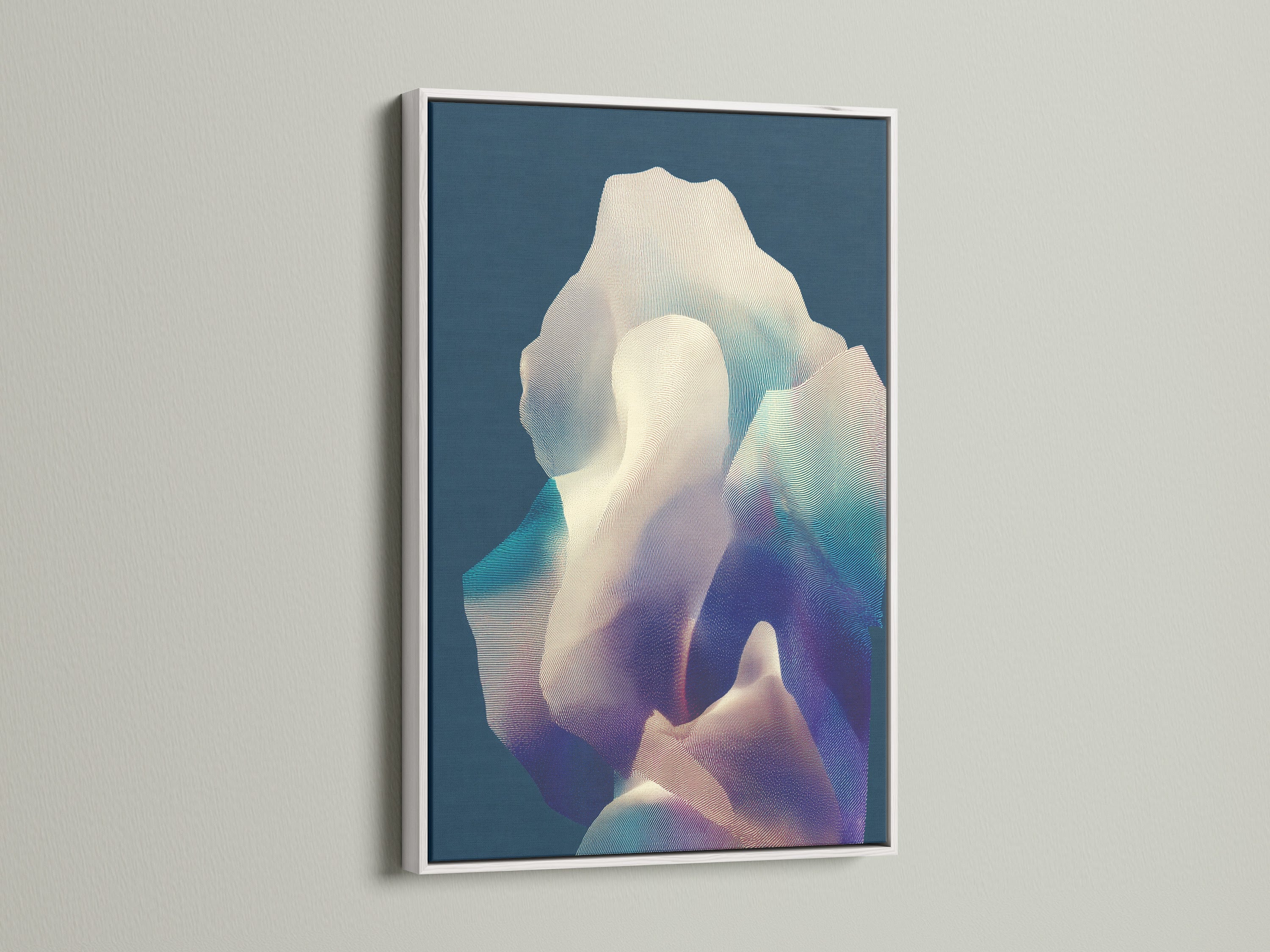 This white frame offers a clean modern look. The bright white finish enhances the artwork. It provides a fresh and contemporary feel. Showcase your art with this versatile frame. Perfect for minimalist interiors.