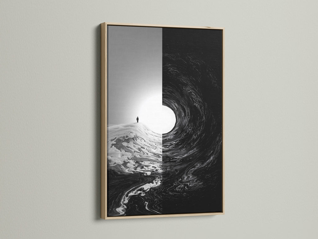 This artwork is beautifully presented in an oak frame. The natural wood grain enhances the artwork. An oak frame brings warmth and sophistication to any room. Explore our oak frame options for your next art piece.