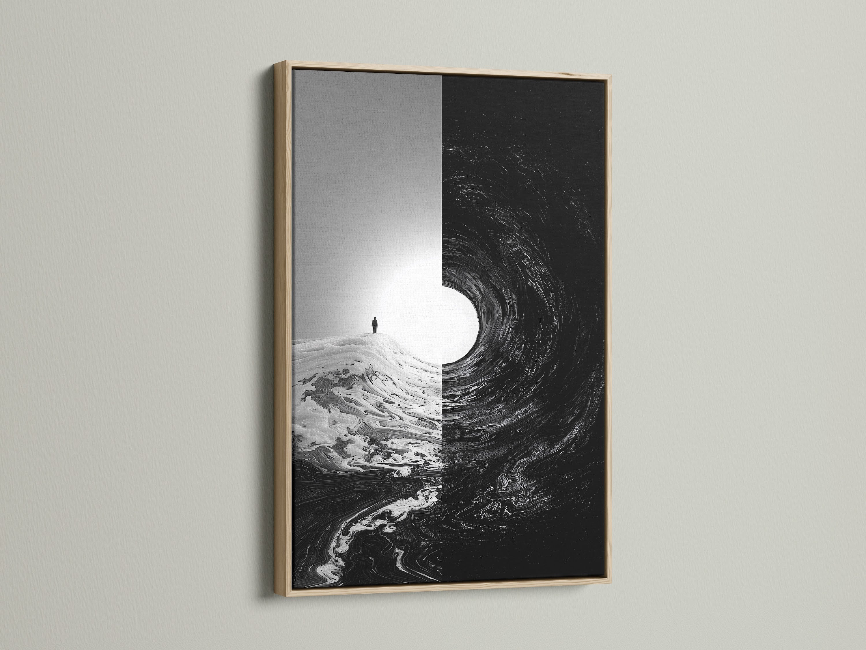 This artwork is beautifully presented in an oak frame. The natural wood grain enhances the artwork. An oak frame brings warmth and sophistication to any room. Explore our oak frame options for your next art piece.