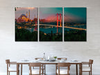 Istanbul Bosphorus Panoramic Wall Art, Sunset Over Suleymaniye Mosque and Bosphorus Bridge, Turkish Cityscape Canvas Print for Office Decor