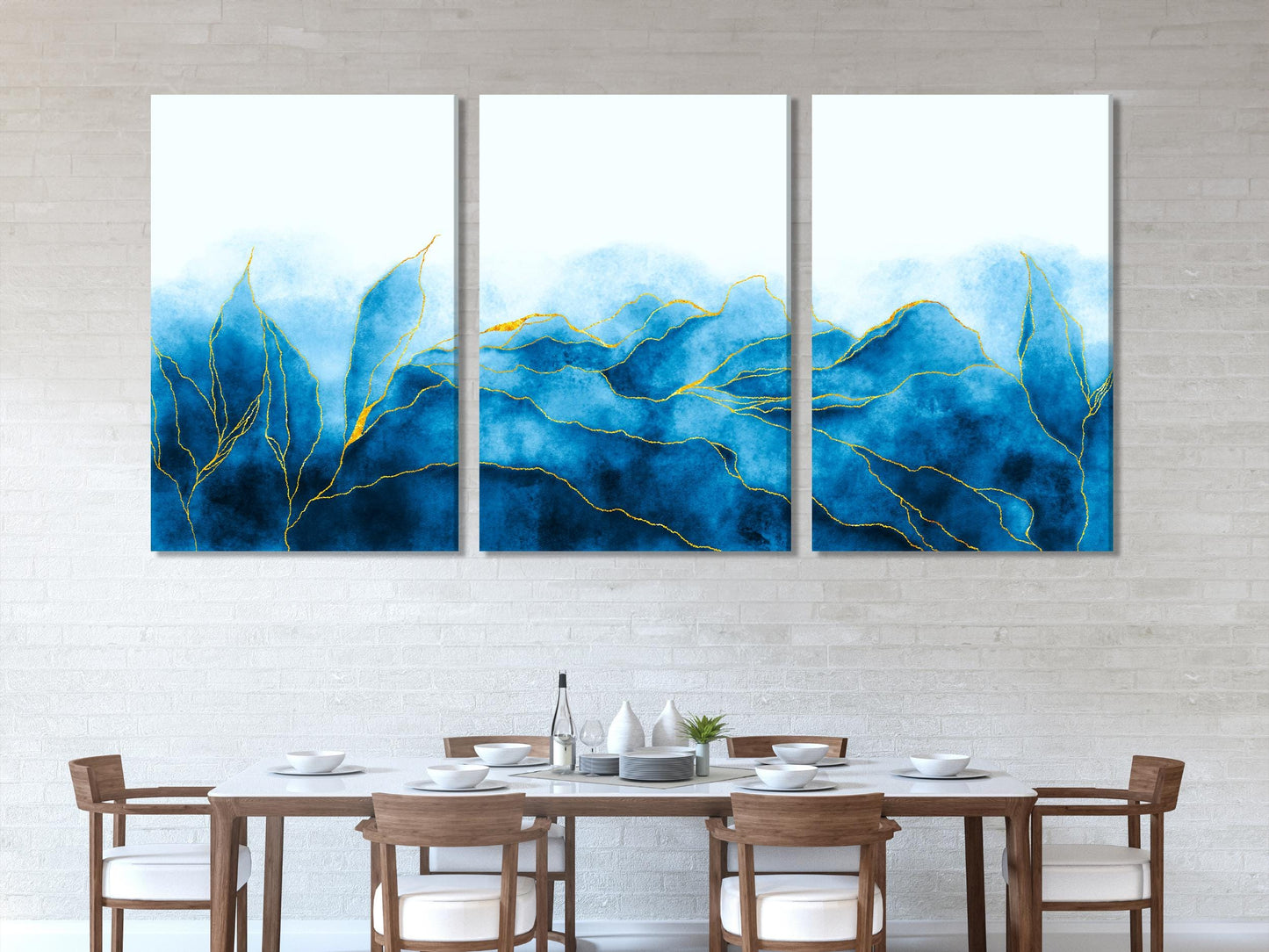 Blaue abstrakte Kunst - Große Wandkunst Blaue abstrakte Leinwandkunst Aquarell Marine Abstrakte Kunst Wanddekoration Abstrakter Druck Blaue Welle Dekor Gemälde