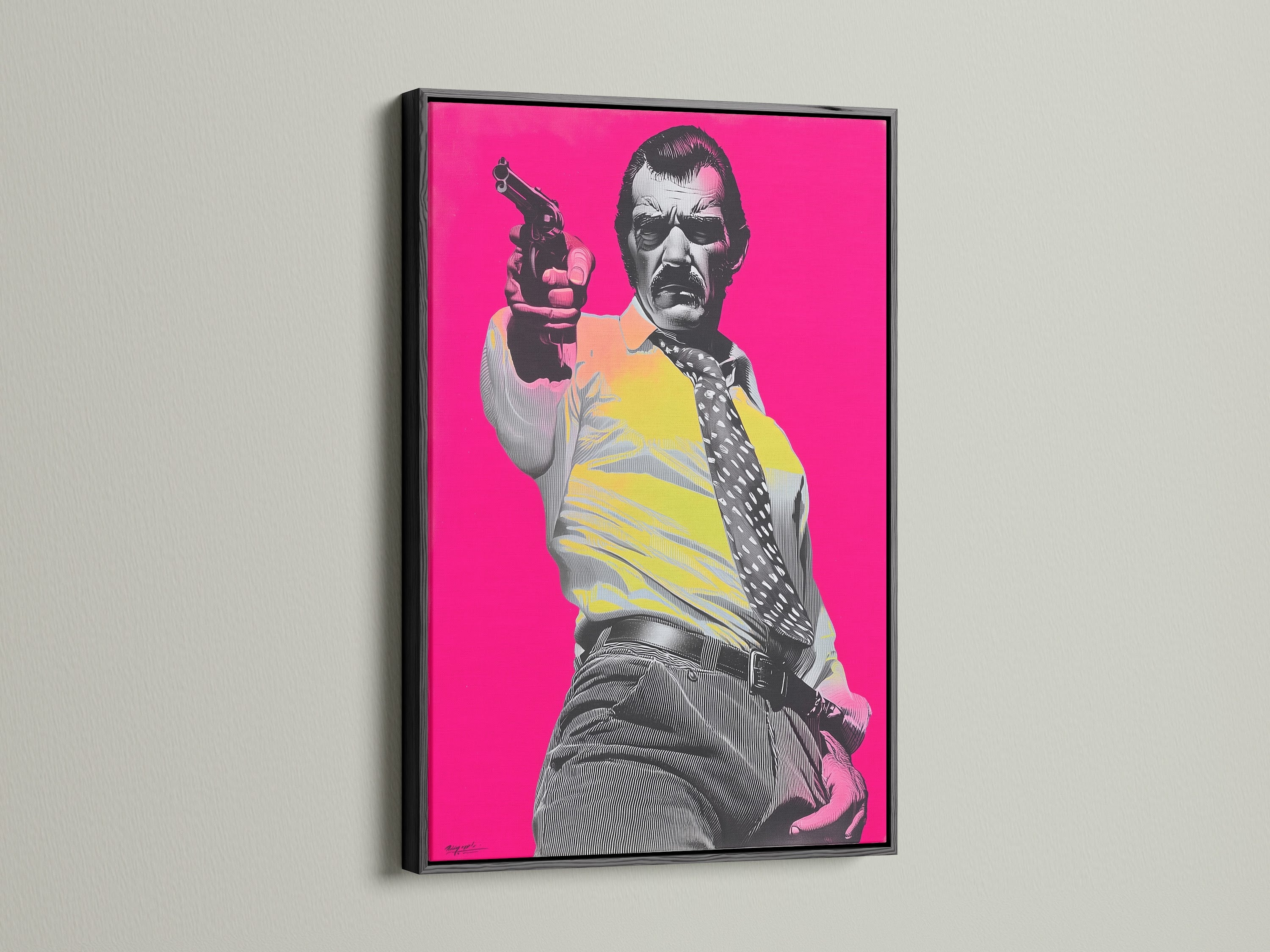 A black frame makes a bold statement. This artwork is framed in sleek black wood. The black frame adds contrast and sophistication. Make your art stand out with a black frame. A black frame is the perfect choice for modern artwork.