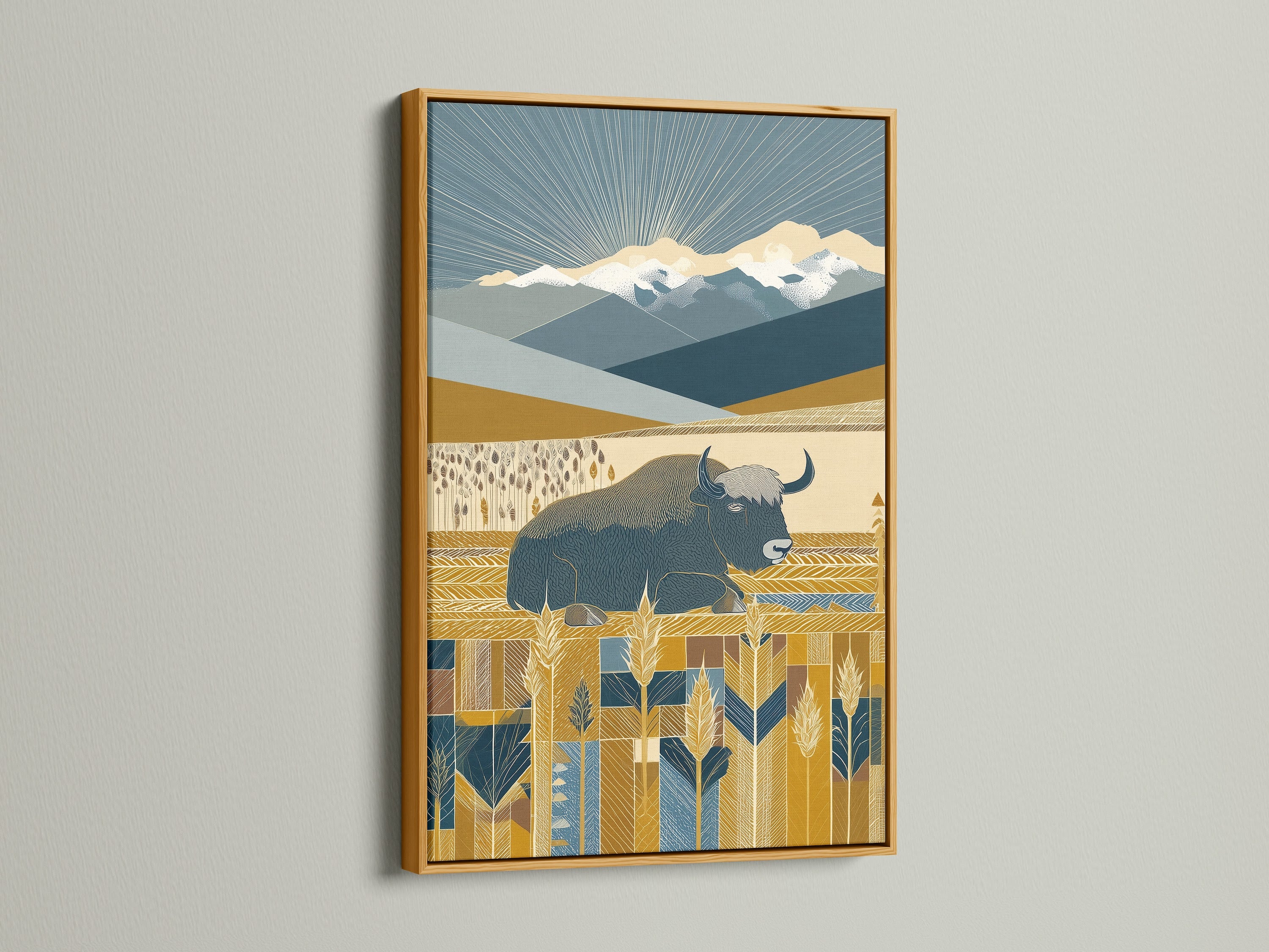 Buffalo Prairie Art Print - Western Landscape Canvas Art, Southwestern Wall Decor for Living Room, Bison Wildlife Print