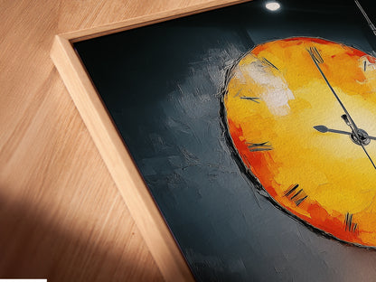 A close-up reveals the canvas print in a floating frame. View the bar scene artwork in stunning detail. The modern artwork is perfect for any space. It is an ideal piece of moody restaurant wall art.