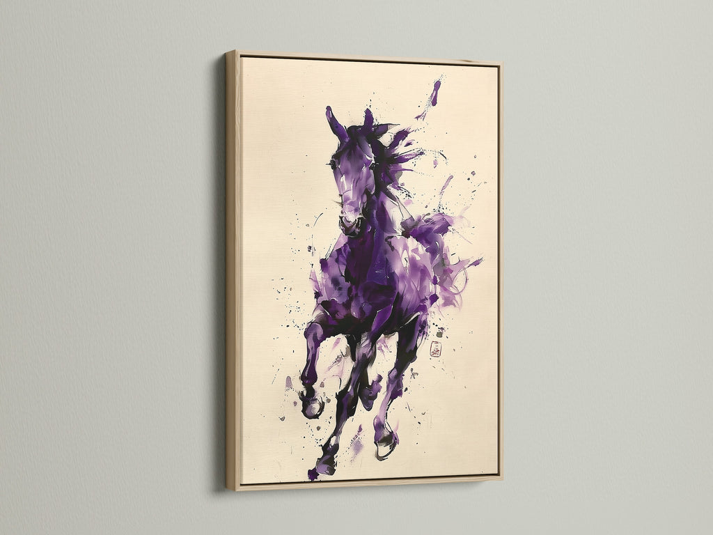 This oak frame enhances a horse art print. The natural wood grain adds warmth. It is a classic choice for any room. Discover the beauty of oak-framed art.