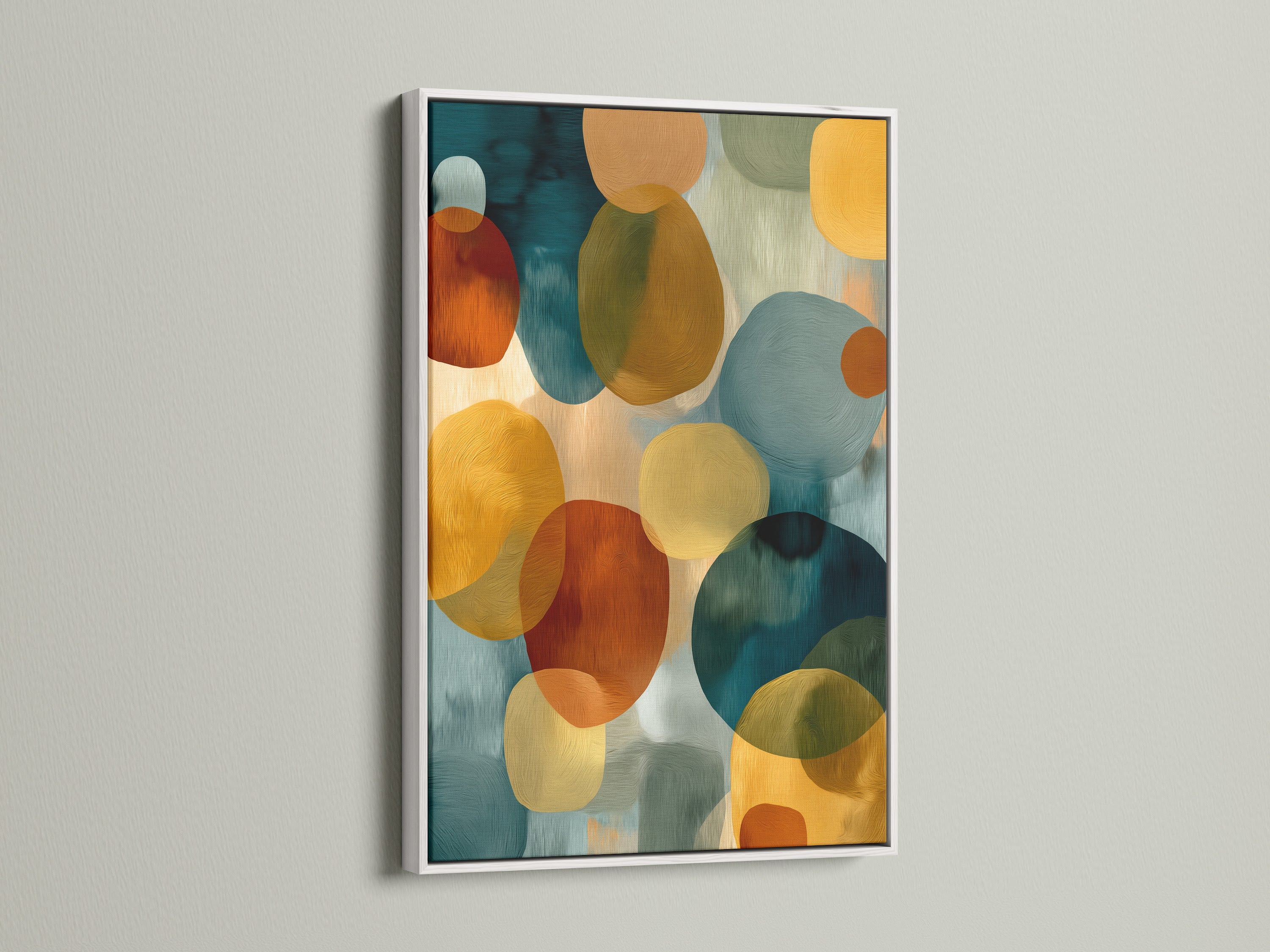 Abstract Circle Canvas Print - Modern Geometric Wall Art, Teal Orange Contemporary Artwork for Living Room Decor