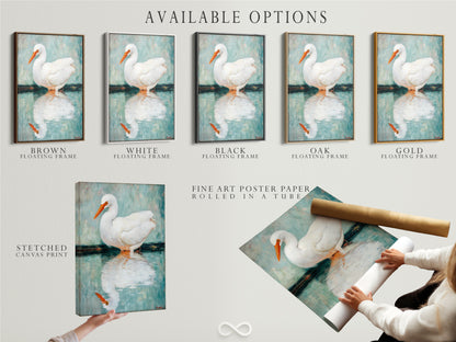 Explore available options for your Egret artwork. Choose from stretched canvas prints fine art poster paper or floating frames. This coastal bird wall art is customizable. The teal and white artwork suits any style. Find the perfect heron print for your home. Elevate your space with this versatile nature artwork.