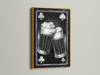 Framed artwork featuring a playing card beer mug art print. The artwork is framed in a gold frame. The gold frame brings a touch of elegance. It enhances the artwork's vintage charm. Suitable for a classic interior.