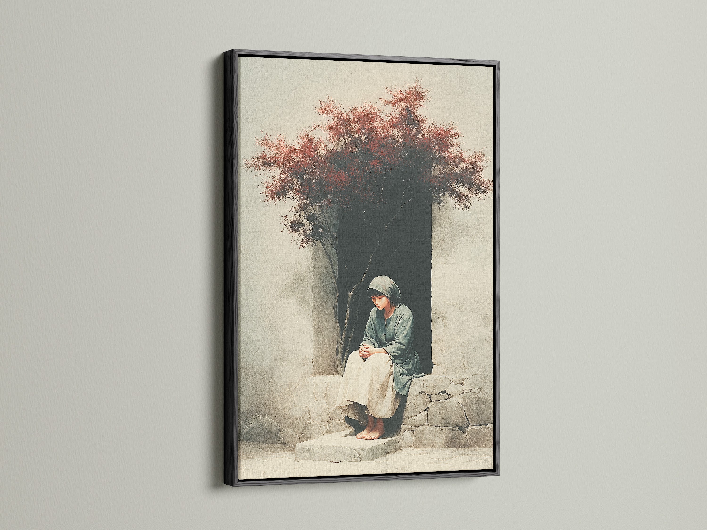 Artwork in a black frame. The black frame provides a bold and sophisticated touch. This frame adds contrast and depth to the artwork. Perfect for creating a focal point in any room. Add drama and elegance to your decor with our framed art.