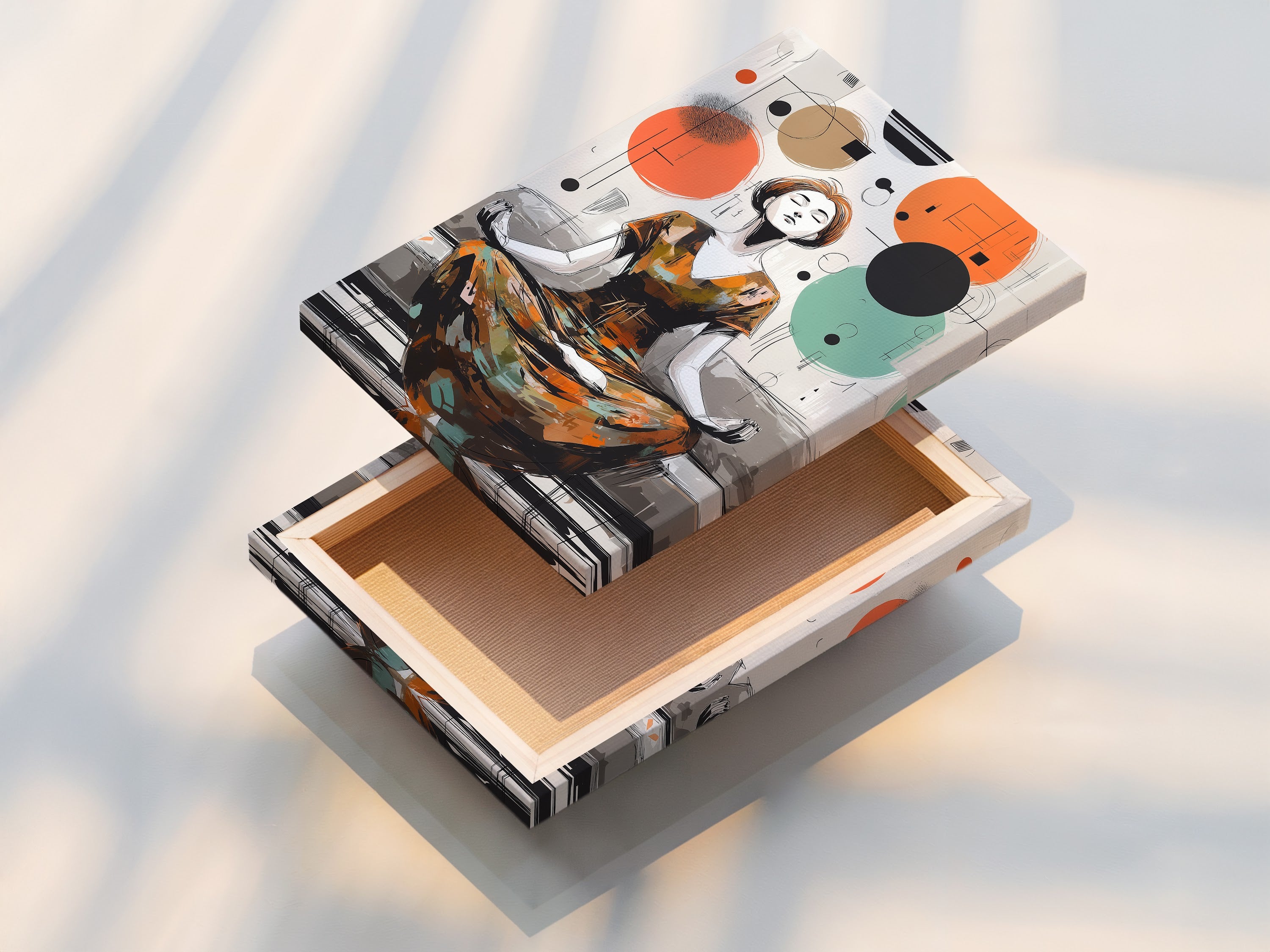 A stretched canvas print of an abstract meditation artwork. The canvas is ready to hang and display. The artwork brings modern zen to any space. It's perfect for living rooms meditation rooms and wellness centers.