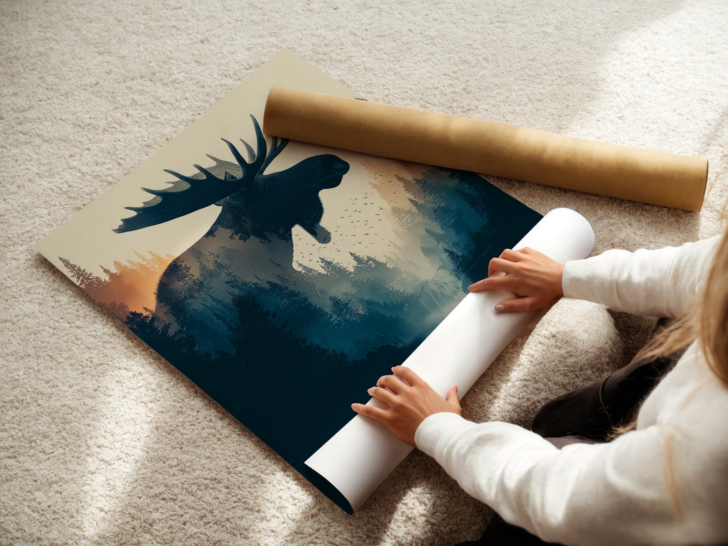 A woman is carefully rolling a fine art poster paper. The fine art poster paper is high-quality. The woman is preparing the poster for framing. Explore our range of fine art poster paper options. Get your art printed on premium poster paper today.