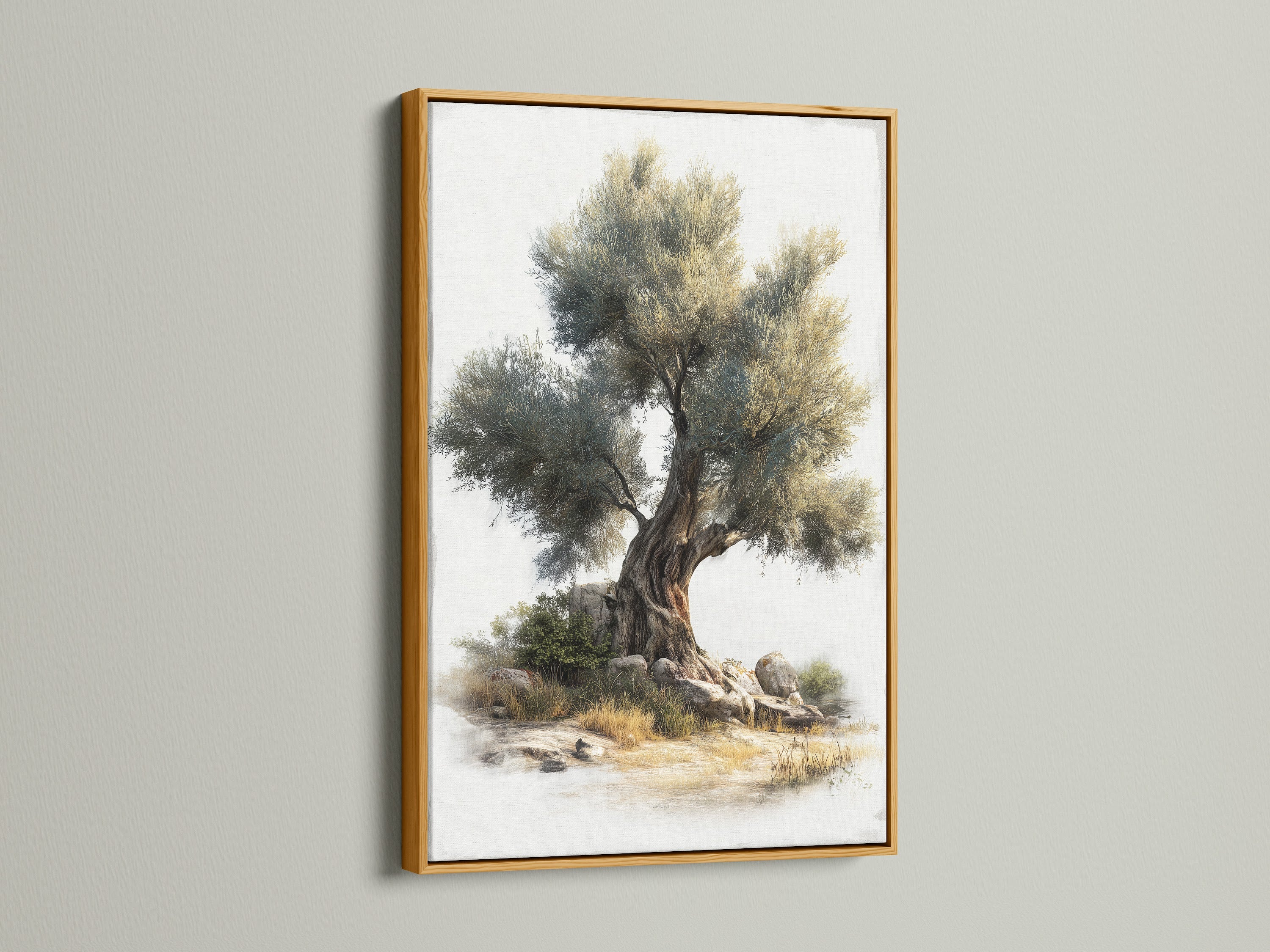 Ancient Olive Tree Canvas Print - Mediterranean Landscape Wall Art, Vintage Nature Artwork for Living Room Decor