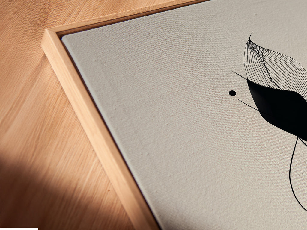 Angled close up of a canvas print in a floating frame. Floating frames add depth and dimension to canvas prints. The artwork seems to float within the frame. Discover the unique look of floating frames. They highlight your artwork beautifully.