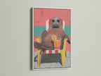 The Walrus Wall Art Print is presented in a white frame. It is a quirky animal art piece adding retro wall art flair. This artwork is ideal for beach house decor bringing summer vibes indoors. The print features coral pink and teal colors. It is a fun choice for coastal wall art.