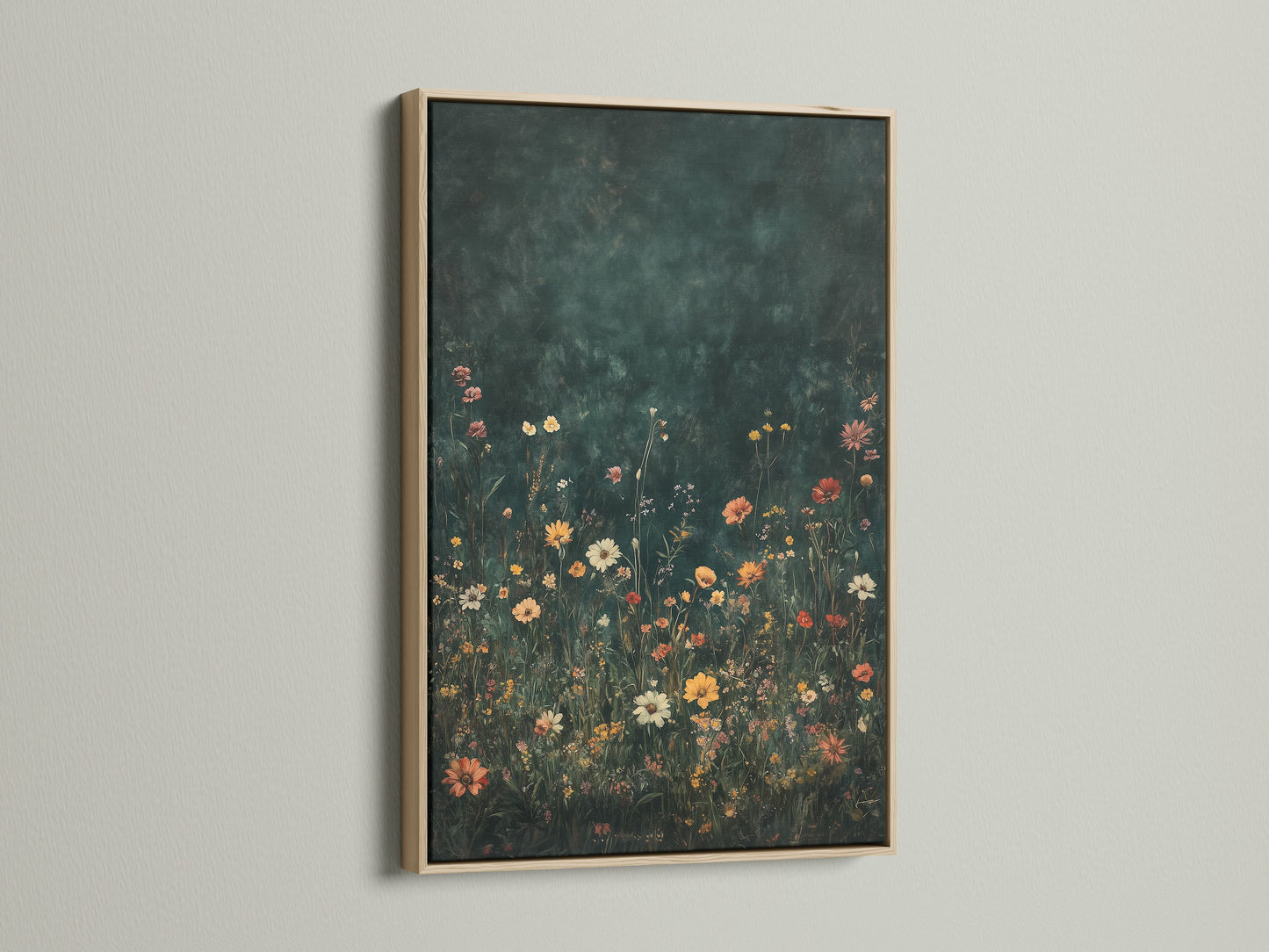 Vintage Dark Floral Art Print Vintage dark floral print in oak frame