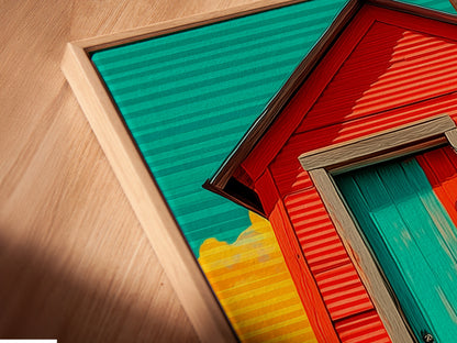 Close-up of a canvas print in a floating frame. The floating frame gives a modern look. This adds depth to the cow artwork. Perfect for farmhouse wall art. The print is ready to hang. Showcase your love for rustic barn animal artwork.