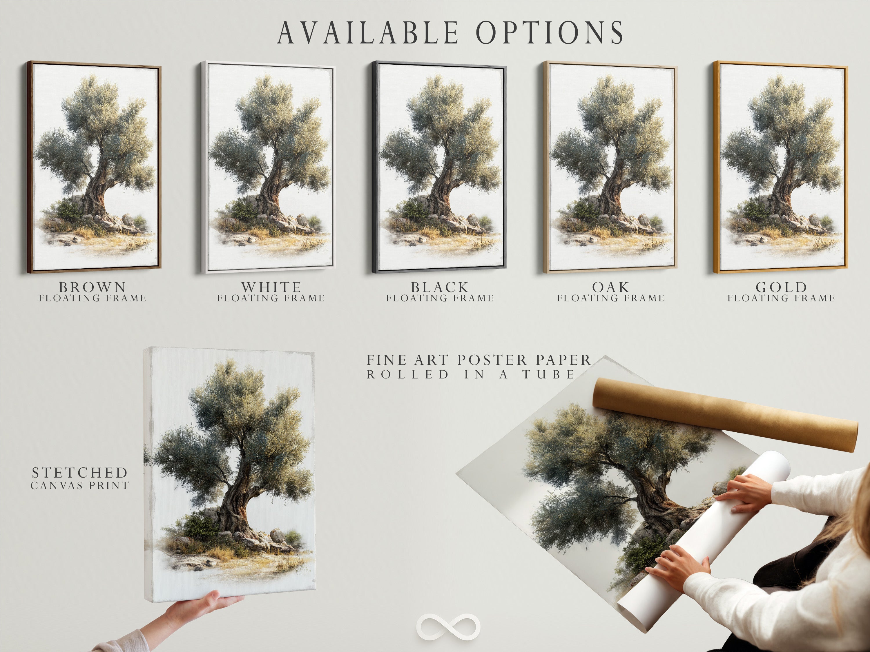 Ancient Olive Tree Canvas Print - Mediterranean Landscape Wall Art, Vintage Nature Artwork for Living Room Decor