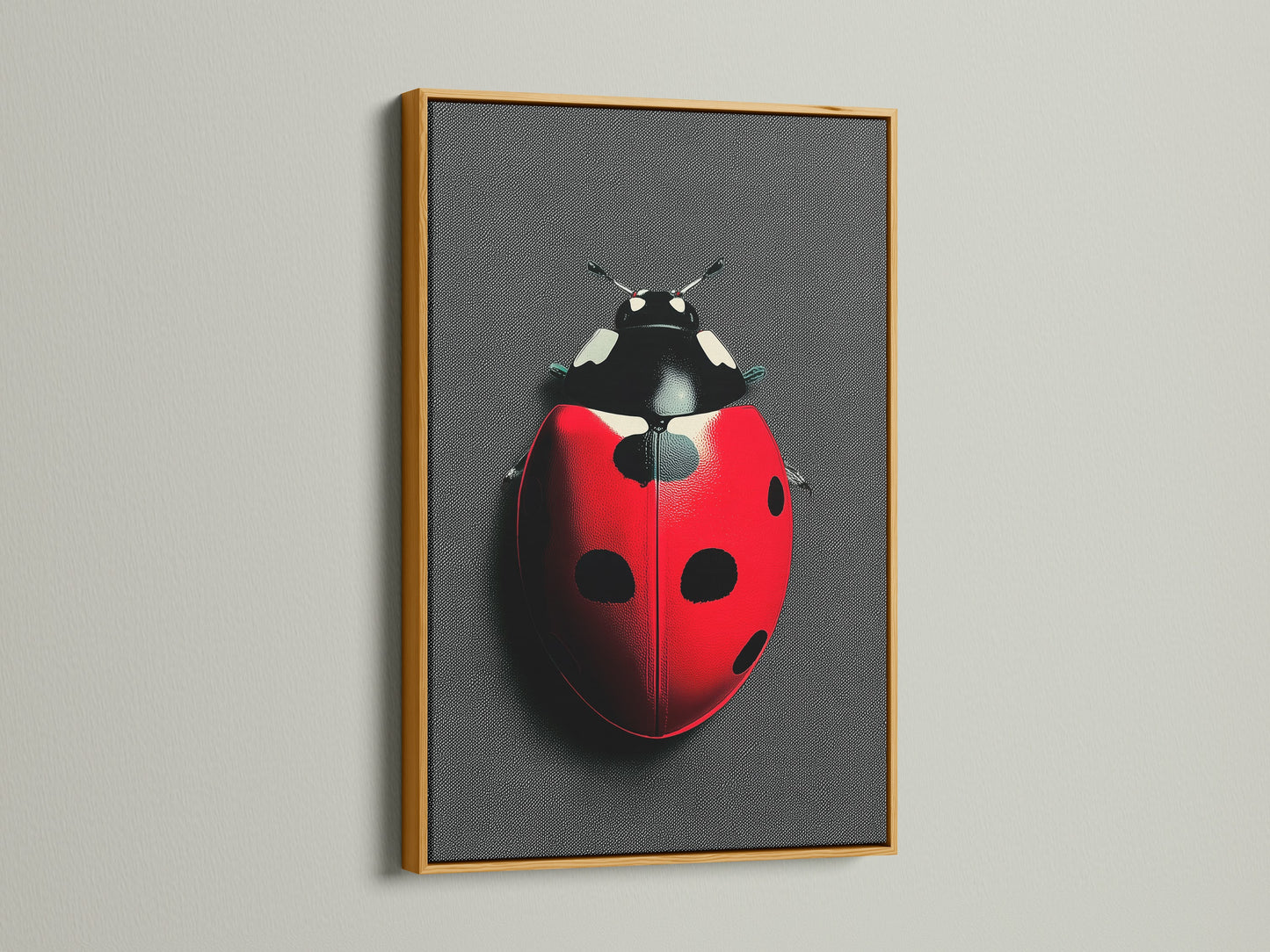 The ladybug artwork is elegantly presented in a gold frame. The red and black beetle print is a sophisticated addition to any room. This insect artwork is perfect for those seeking contemporary wall decor. Bring a touch of nature indoors with this beetle decor.