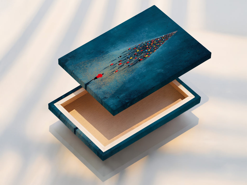 A stretched canvas print of the aerial swimmers artwork. This ready-to-hang piece brings an ocean sports theme to your wall decor. The stretched canvas provides a gallery-wrapped look. The artwork is perfect for home gyms offices or sports clinics. It adds an inspiring touch to any space.