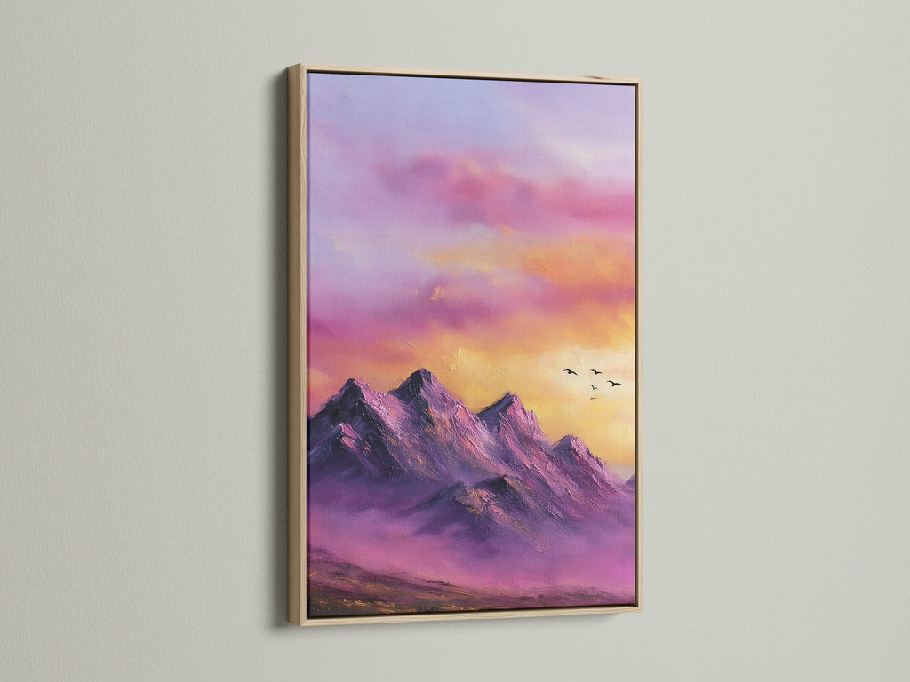 Purple Mountain Canvas Print - Sunset Landscape Wall Art, Majestic Peak Artwork for Bedroom Decor