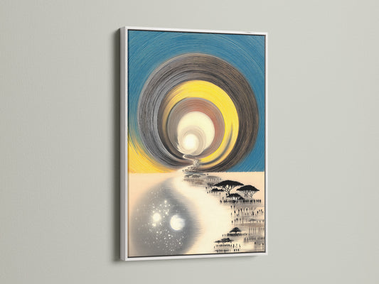 Explore a canvas artwork showcased in a clean white frame. White frames offer a modern look. They make artwork pop. White is ideal for contemporary home decor. Discover how a white frame enhances your space's art. Easy integration with light color palettes.