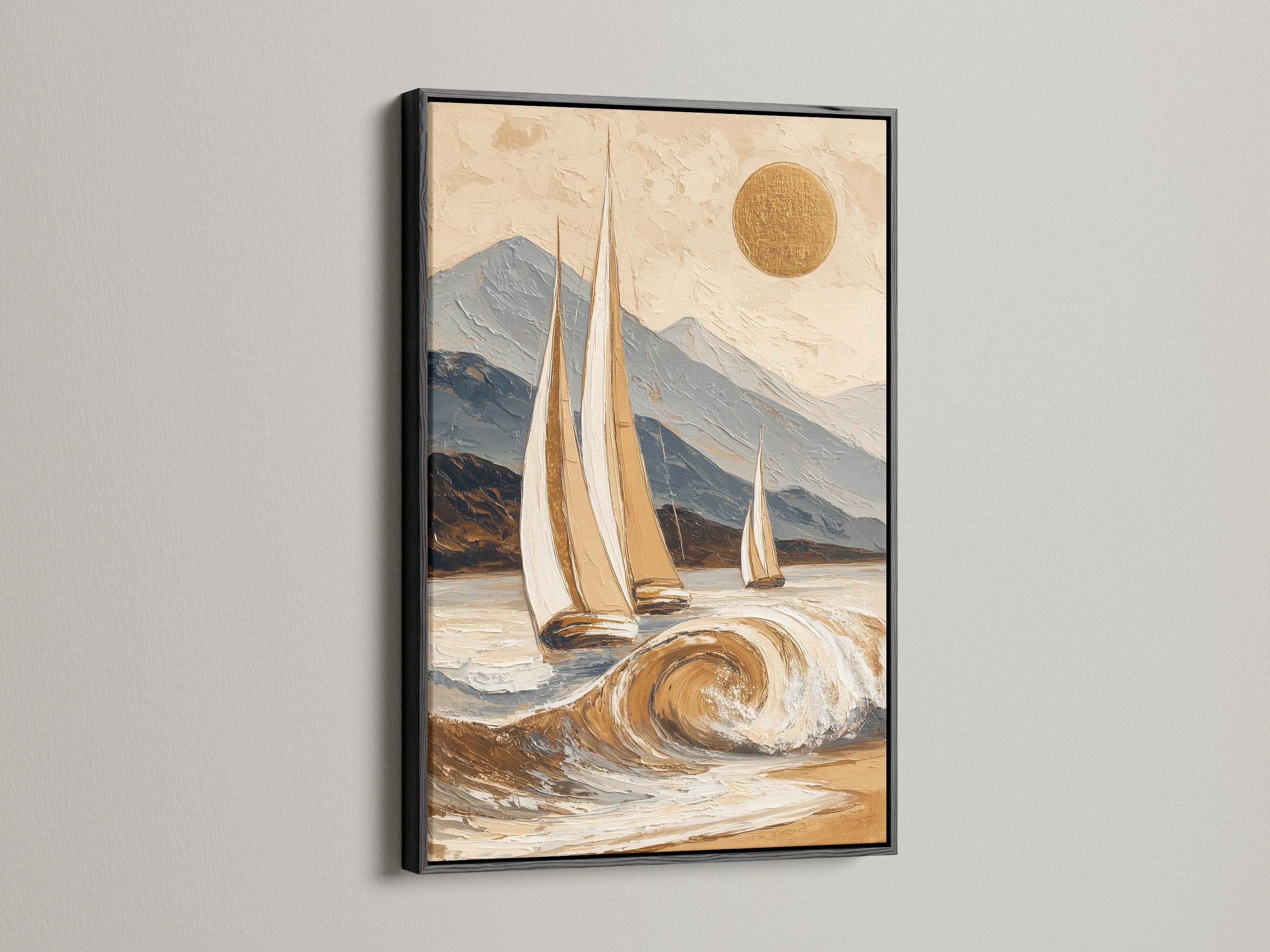 Sailboat Ocean Wave Art - Vintage Nautical Painting, Coastal Wall Decor, Mountain Seascape Print, Beach House Art, Maritime Decor