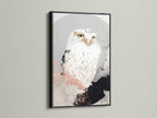 The black frame provides a striking contrast to the white owl artwork. This modern wildlife art piece is perfect for bedroom wall decor. It’s a great addition to contemporary spaces. The black frame enhances the neutral wall decor. Find the ideal owl canvas print for your home today.