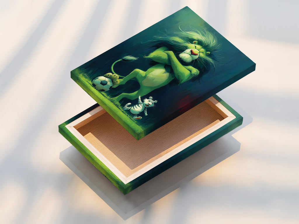 This stretched canvas print showcases the Lion King Simba artwork. It is ready to hang in a nursery or kids room. The canvas texture adds depth and richness to the artwork. It creates a gallery like appearance.