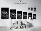 A size comparison chart is displayed in an interior setting. The chart helps visualize different artwork sizes. See how various sizes will fit in your space. Choose the perfect dimensions for your art. Make an informed decision with our size chart.