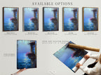 This image shows the available options. Choose between a stretched canvas print a fine art poster or a floating frame. Get your Mediterranean artwork in your preferred style.