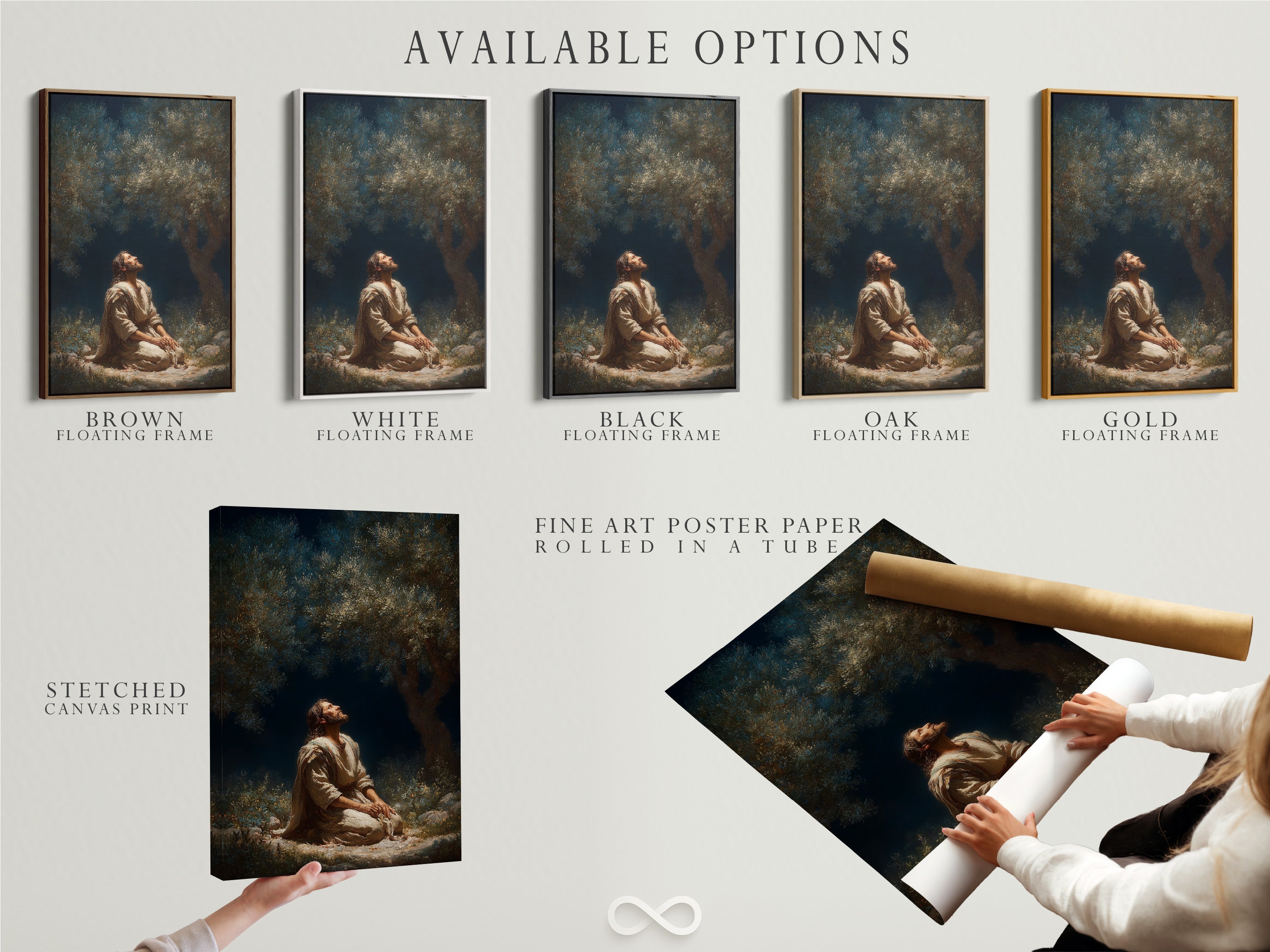 Explore our available options. Choose from stretched canvas prints. Or fine art poster paper. Select a floating frame to complete your artwork. Customize your piece to match your personal style. We have sizes and frames for every art lover.
