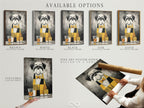 Available options for the Dog with Bowtie artwork. Choose from a stretched canvas print a fine art poster paper or a floating frame. Customize your modern animal art to match your style. Perfect for pet lovers and urban dwellers.