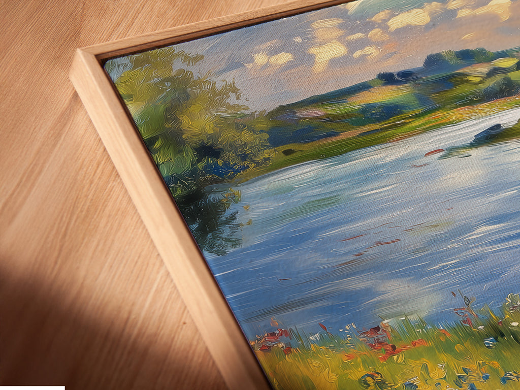 Close-up of a canvas print in a floating frame. The frame creates a modern gallery look. The artwork appears to float within the frame. It enhances the depth and visual appeal. Discover how this frame elevates any canvas art.